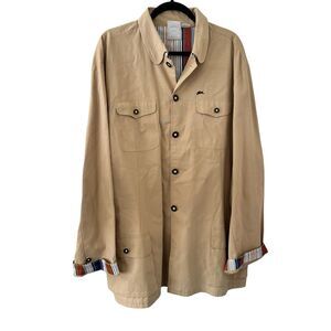 Men's Beige Shirt Jacket with Striped Accents